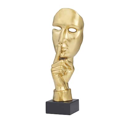 Porcelain Ceramic Mask Quiet Gesture Decorative Sculpture - Gold or Silver- Roche River Decor