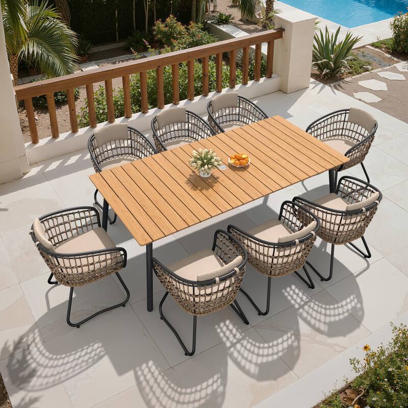 5/7/9-Piece Dining Set Outdoor Aluminum Dining Table and PE Rattan Wicker Dining Chairs