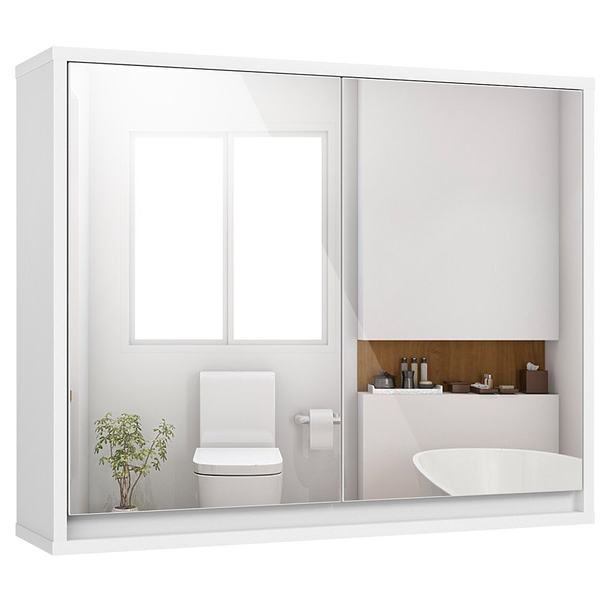 Costway Bathroom Mirror Cabinet Wall Mounted Kitchen Medicine Storage  Adjustable Shelf