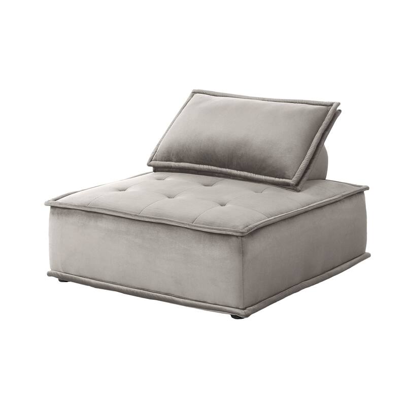 Velvet Upholstered Armless Chair with Pillow - Light Gray