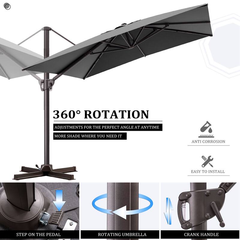 Outdoor Patio Umbrella 9 FT x 11 FT Cantilever-Offset Umbrella with No Base