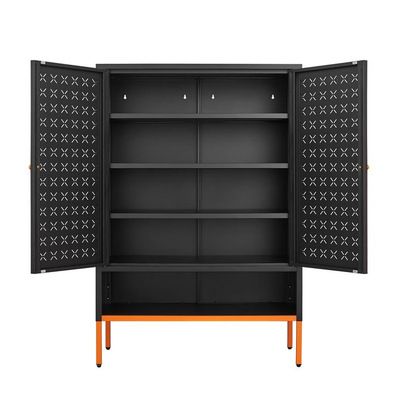 Anmytek Industrial Storage Cabinet Matte Black Perforated Metal Doors Organizer