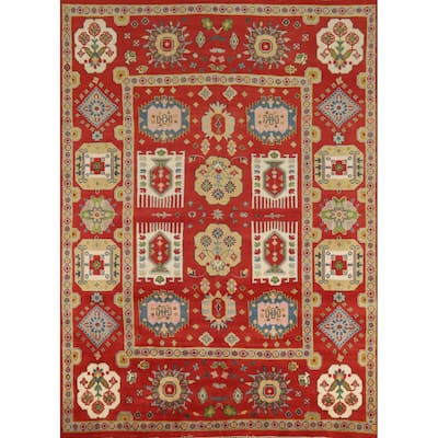 Red Geometric Heriz Serapi Indian Area Rug Handmade Wool Carpet - 7'10" x 10'0"