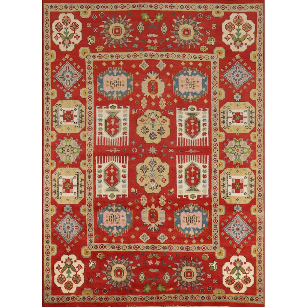 Red Geometric Heriz Serapi Indian Area Rug Handmade Wool Carpet - 7'10" x 10'0"