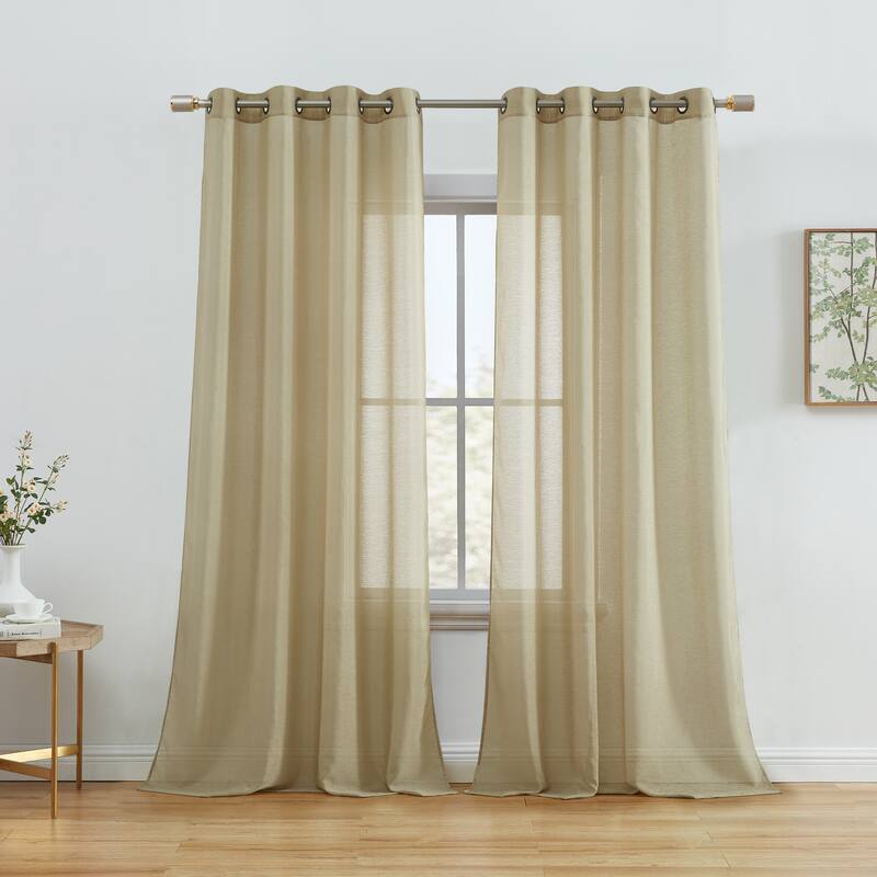HLC.me 2 Piece Semi Sheer Voile Window Curtain Drapes Grommet Top Panels Bedroom, Living Room - Set of 2 panels - 54 W x 95 L - Taupe