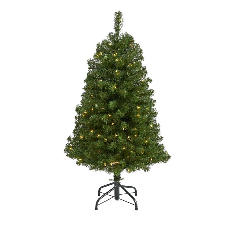 4' Virginia Fir Christmas Tree with 100 Clear Lights and 223 Branches - Green