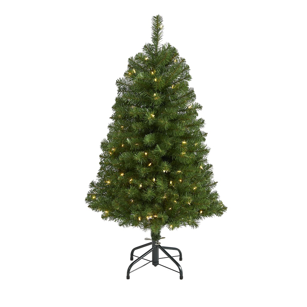 4' Virginia Fir Christmas Tree with 100 Clear Lights and 223 Branches - Green