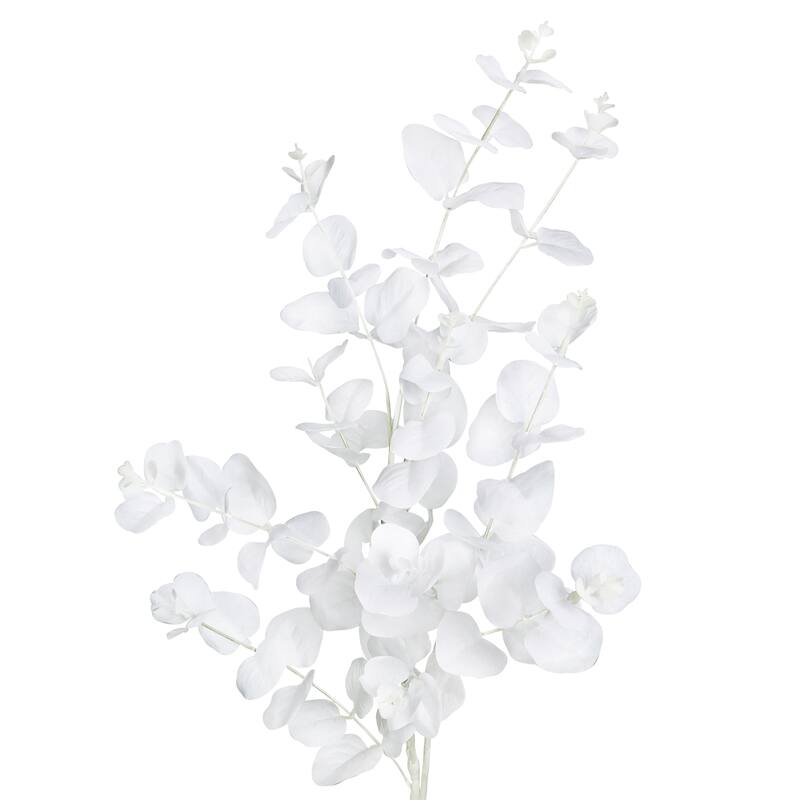 Set of 3 White Artificial Eucalyptus Leaf Stem Plant Greenery Foliage Spray Branch 36in - 36" L x 10" W x 7" DP - 36" L x 10" W x 7" DP - White