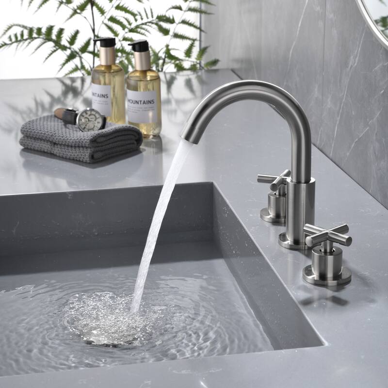 Modland 3-Hole Bathroom Faucet with 360-degree Swivel Spout & CEC Certified, Gold/Black/Nickel