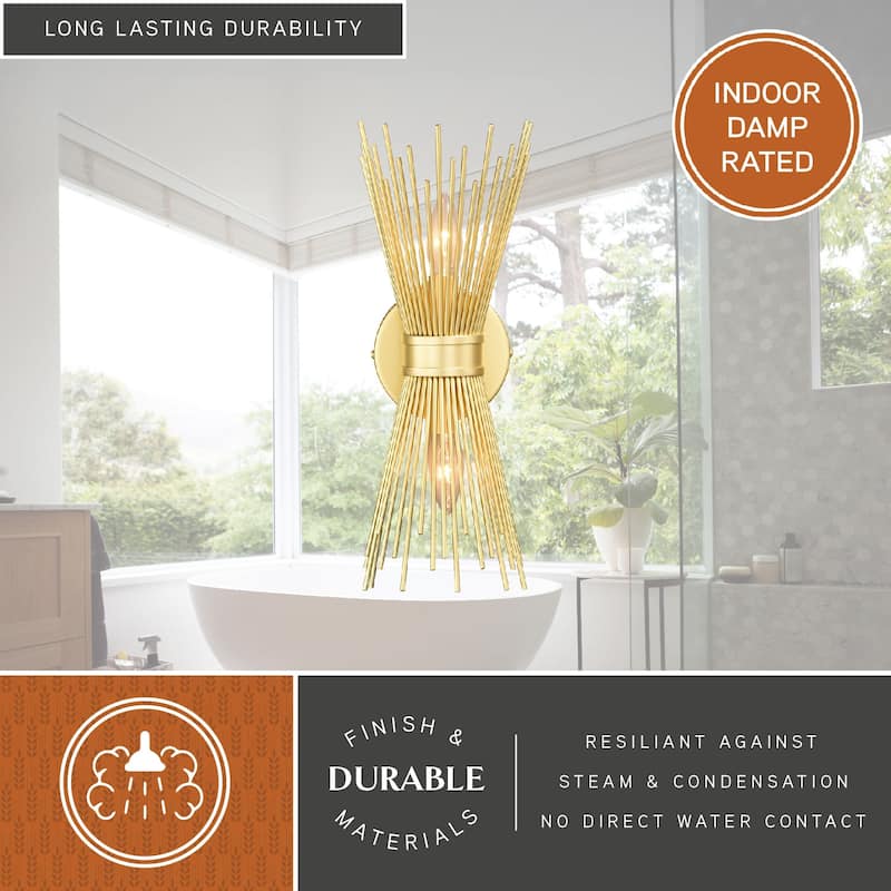 Nikko 2 Light Gold Mid-Century Modern Flush Wall Sconce - 6.5-in W x 15.5-in H x 4.75-in D - 6.5-in W x 15.5-in H x 4.75-in D