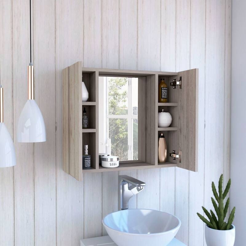 Double Door Medicine Cabinet with Mirror, External Shelf for Storage, 19" H, Space-Saving Design, Wall-Mounted Storage Solution