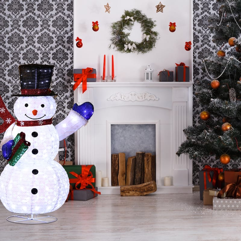 Snowman with Gift Lighted Winter Holiday Yard Decoration - White