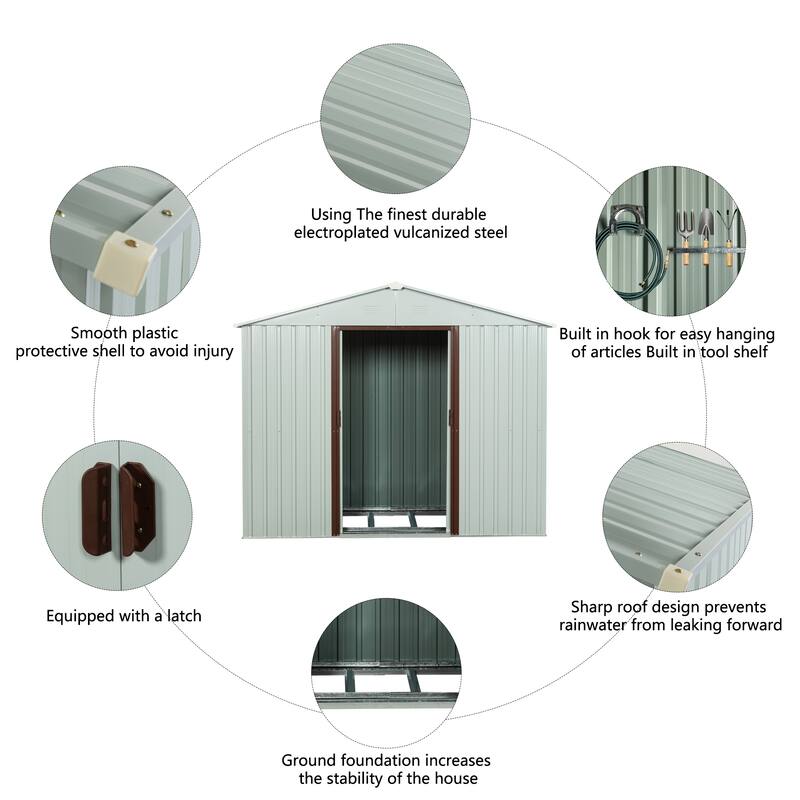 Rust-resistant Metal Storage Shed with Lockable Sliding Door, Waterproof Garden Shed Tool Shed Pet Shed