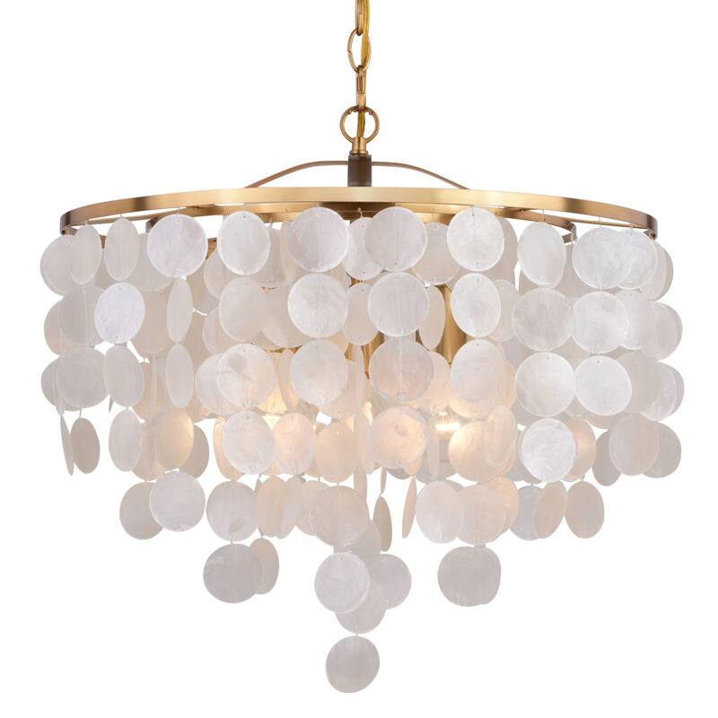 James Allan VXP33398 Calico 20" Wide 3 Light Capiz Shell Pendant - Natural Brass