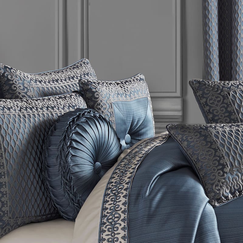 Five Queens Court Leah 18" Square Embellished Decorative Throw Pillow - Accent - Polyester - Blue
