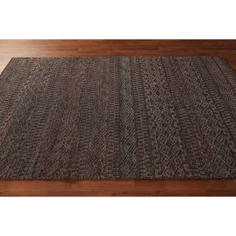 Brown Moroccan Indian Area Rug Handmade Wool Carpet - 5'1" x 8'1"