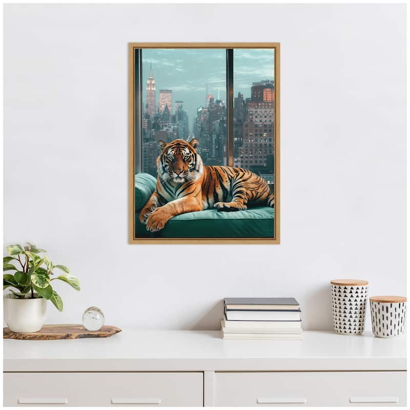 Kate and Laurel Sylvie Graceful Tiger in New York Framed Canvas by Michael Schauer