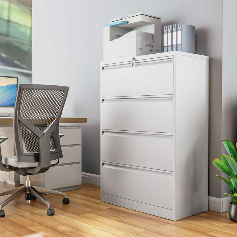 4 Drawer Lockable Steel File Cabinet - White
