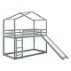 preview thumbnail 5 of 43, Twin Over Twin Bunk Bed with Roof, Slide & Ladder, Safe & Fun Design, Grey