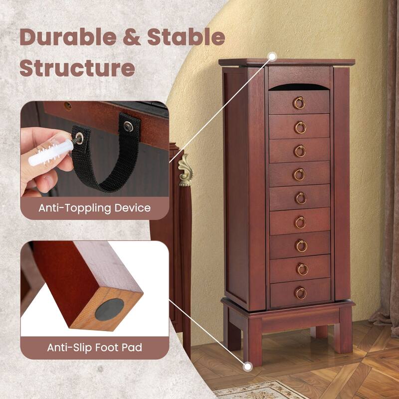Costway Wood Jewelry Cabinet Armoire Storage Box Chest Stand Organizer - 10.5'' X16'' X40''