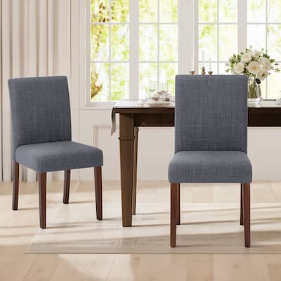 Set of 2 Modern Fabric Dining Chairs, Beige Upholstered Side Chairs with Wood Legs for Farmhouse