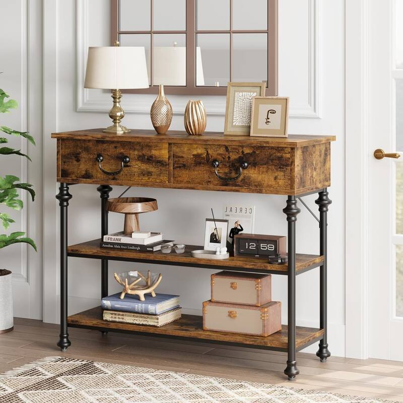 Small Entryway Table with 2 Drawers, Narrow Console Table with Storage Shelves for Living Room