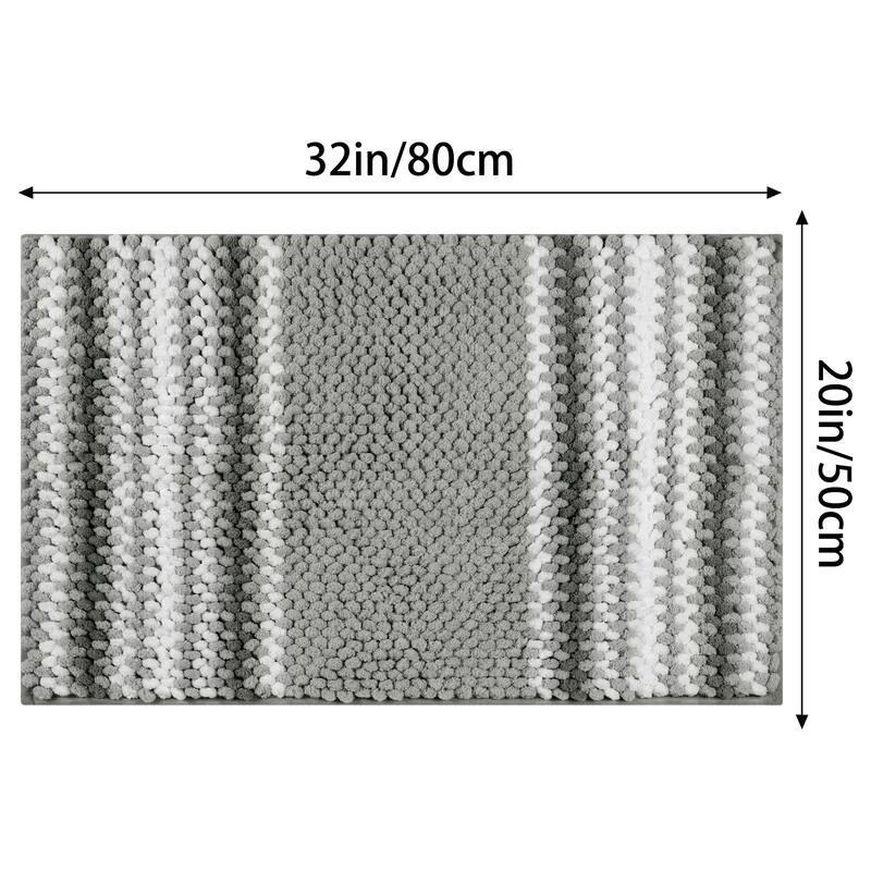 Striped Bathroom Rugs, Extra Soft and Absorbent Fluffy Chenille Bath Mat Rug, Non Slip Bathroom Floor Mat