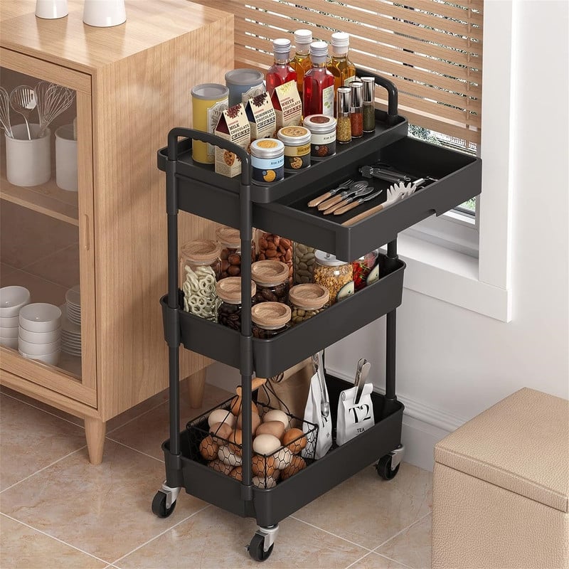 3-Tier Rolling Cart - 11.41"D x 15.35"W x 30.71"H