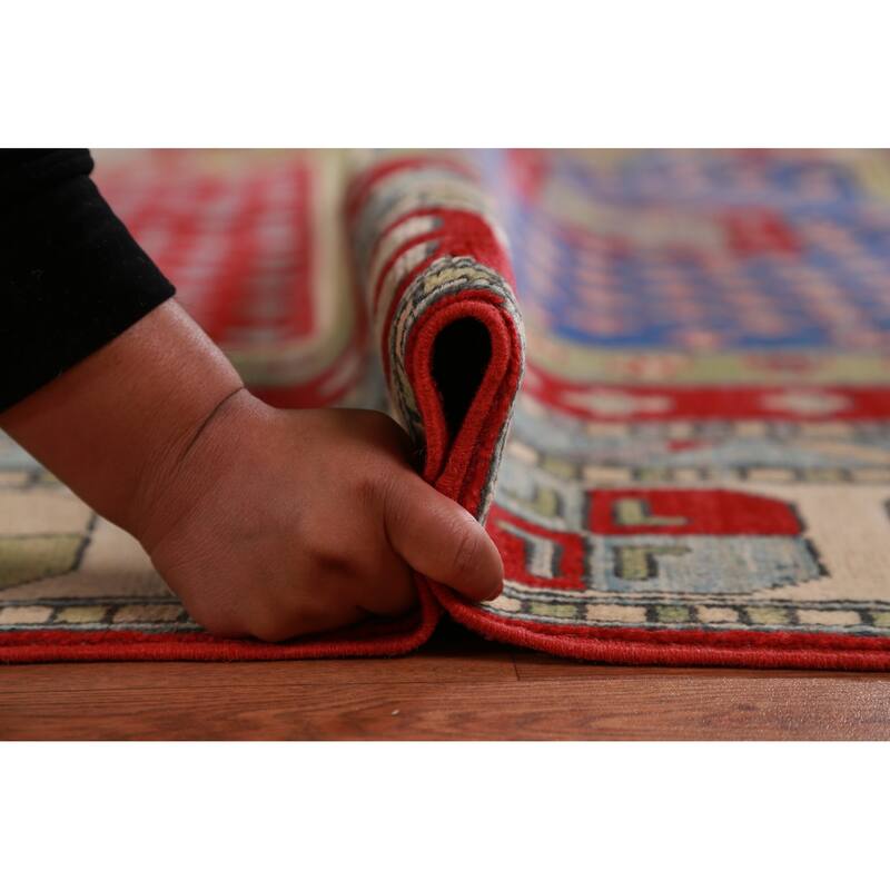 Hand Knotted Oriental 100% Wool Carpet Traditional Geometric Multi-Colored Kazak Area Rug - 11' 4'' X 8' 5''
