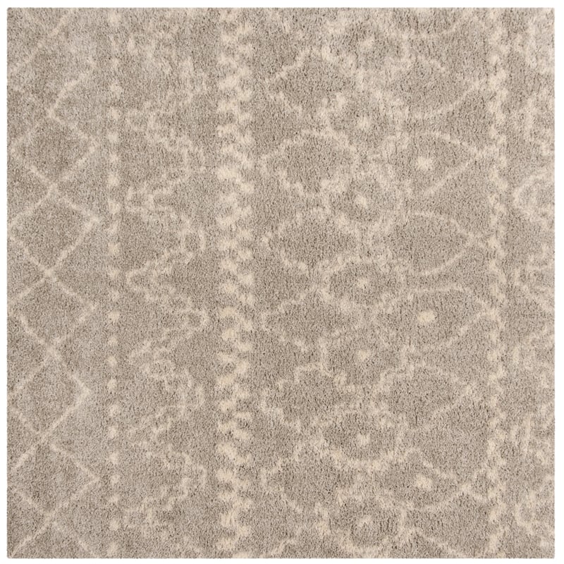 SAFAVIEH Arizona Shag Felizitas 1.2-inch Thick Rug - 6'7" Square - Grey/Ivory