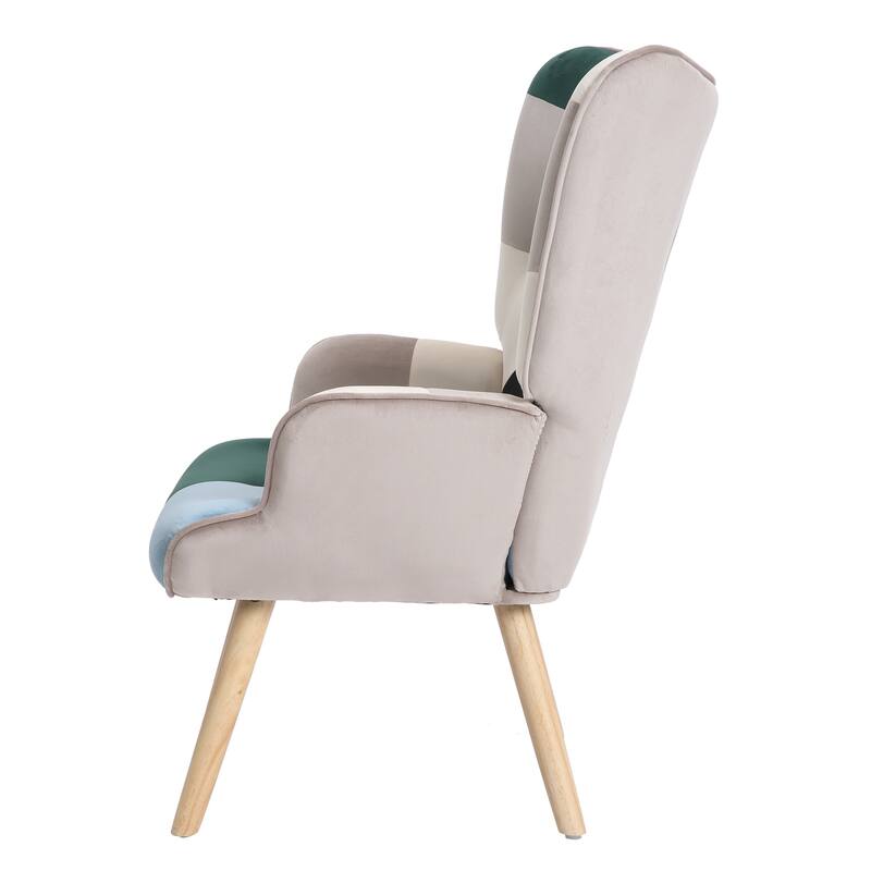 Creative Splicing Cloth Accent Chair with Ottoman