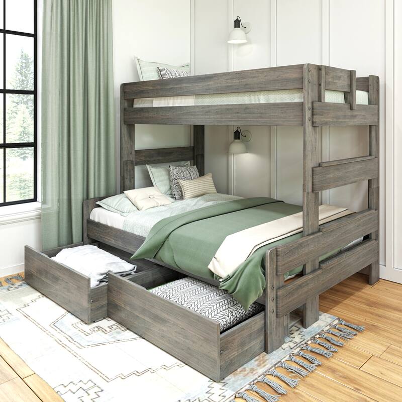 Max and Lily Farmhouse Twin over Full Bunk Bed with Storage Drawers