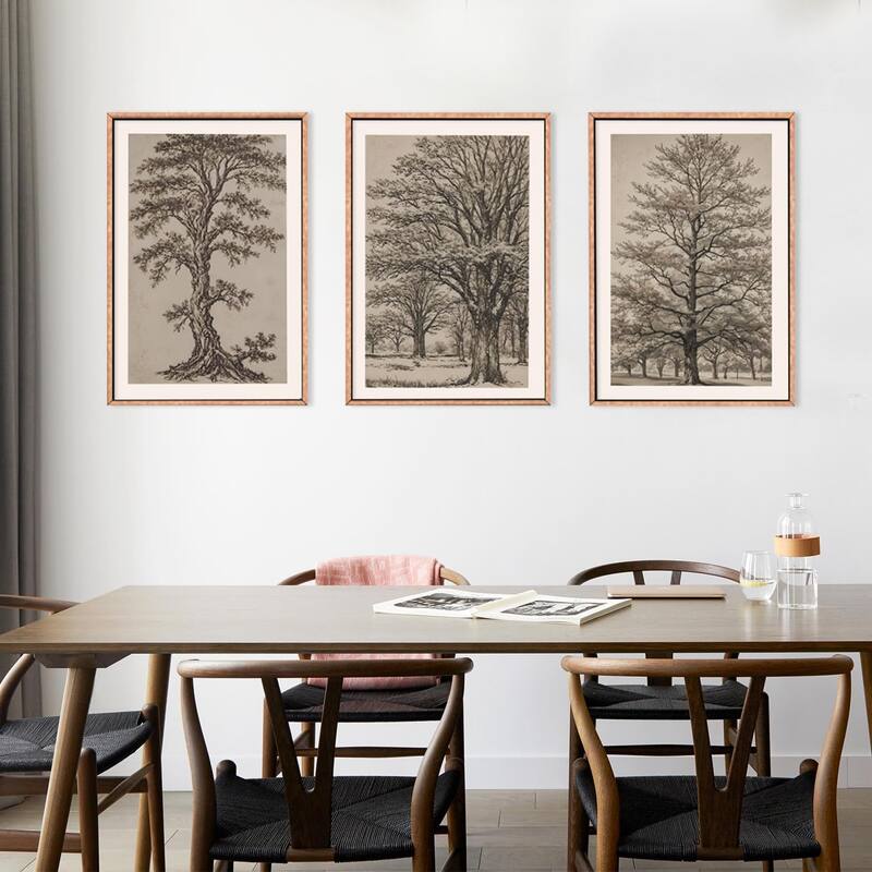Neutral Tree Sketch Framed Canvas Wall Art Set