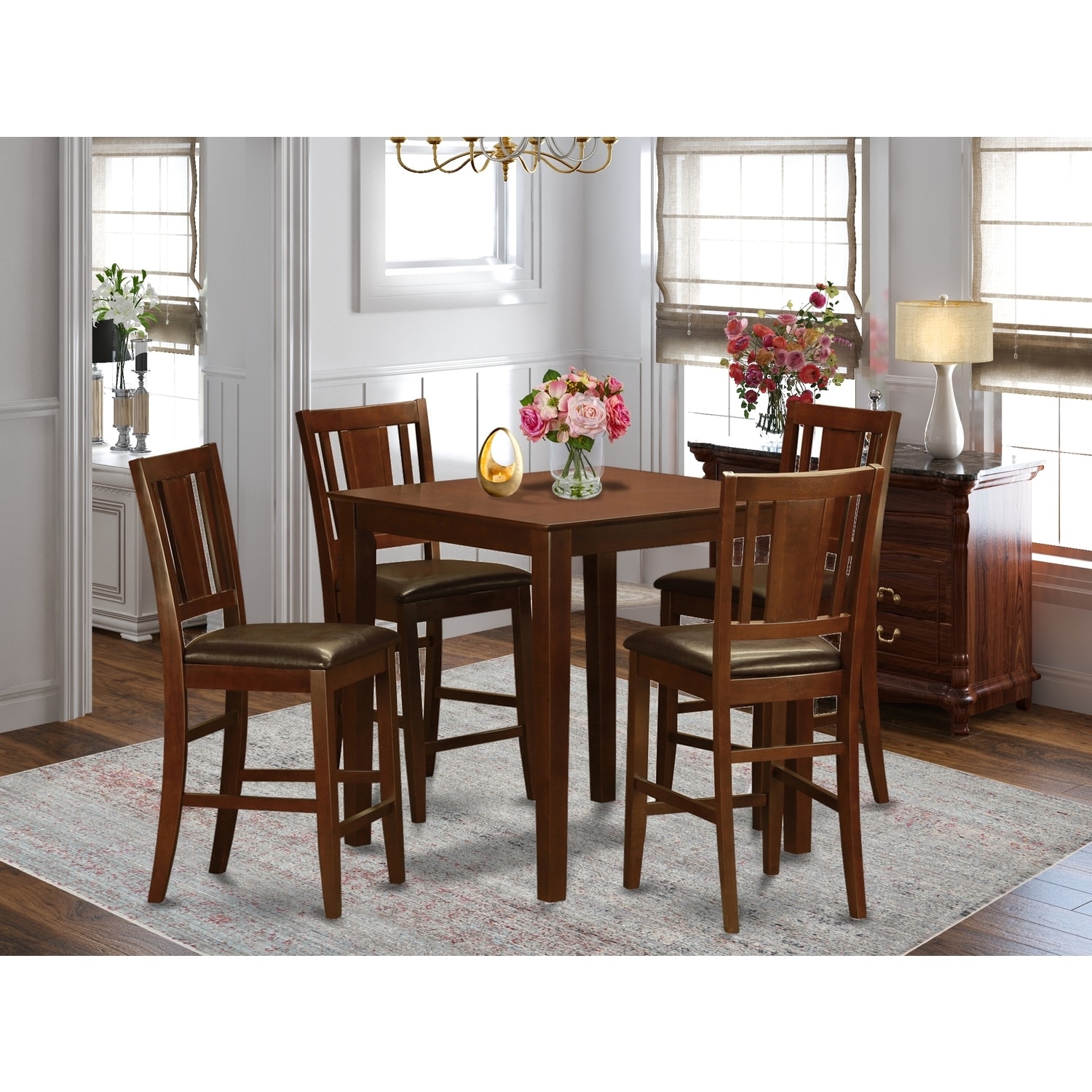 Counter Height Dining Set - 5 Piece Table & Chairs - Modern Kitchen Set - 36x36 Inch Square Table