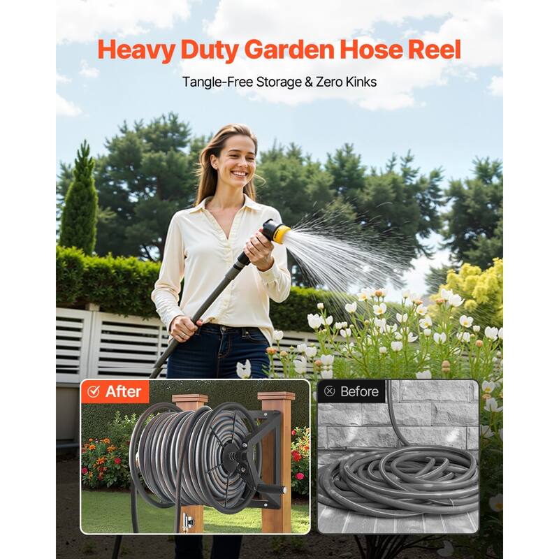 Heavy Duty Garden Hose Reel 200ft Wall Mounted Steel Hose Storage - 22.83 x 15.35 x 17.72 inches