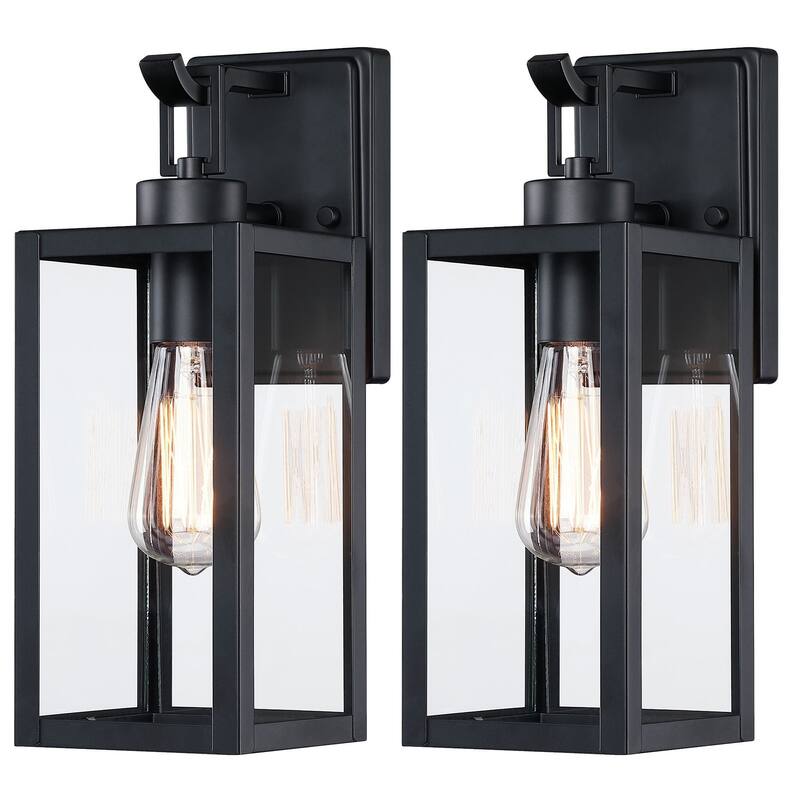 1-Light Steel Black Rectangular Outdoor Wall Sconce for Porch & Entryway