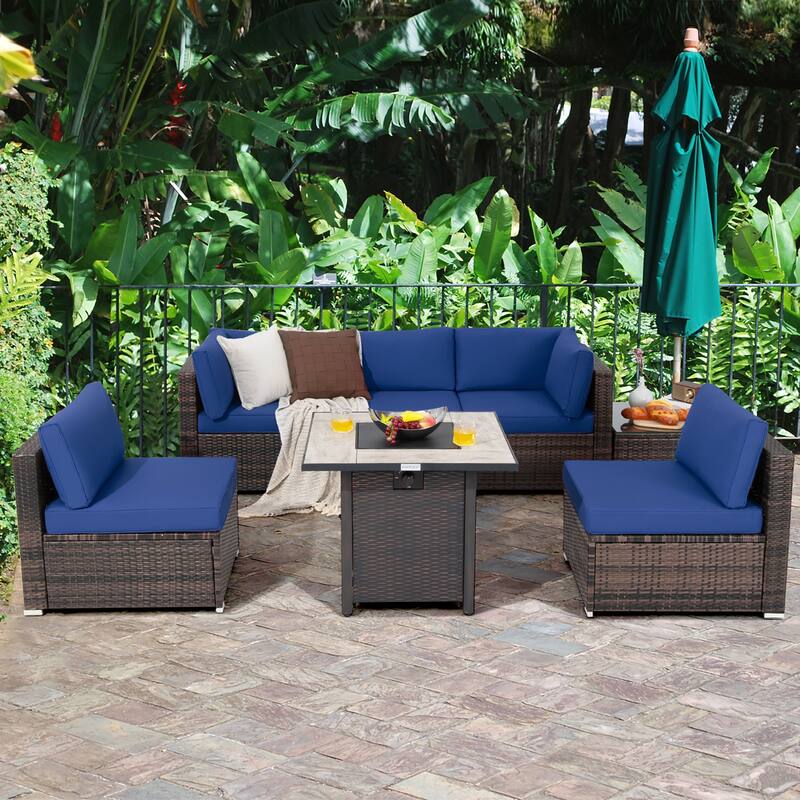Costway 7PCS Patio Rattan Furniture Set 30'' Fire Pit Table Cover - See Details