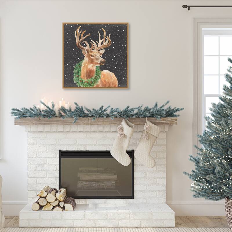 Woodland Holidays Stag Black by Danhui Nai Framed Canvas Wall Art Print