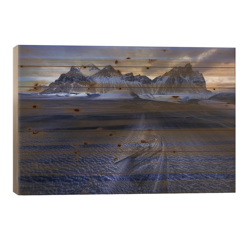 Stokksnes Winter Blue Hour Print On Wood by Daniel Gastager - Multi-Color