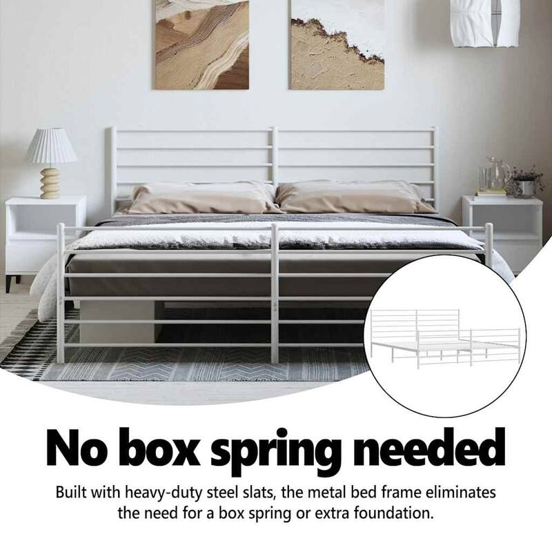 vidaXL Metal Bed Frame with Headboard, No Mattress