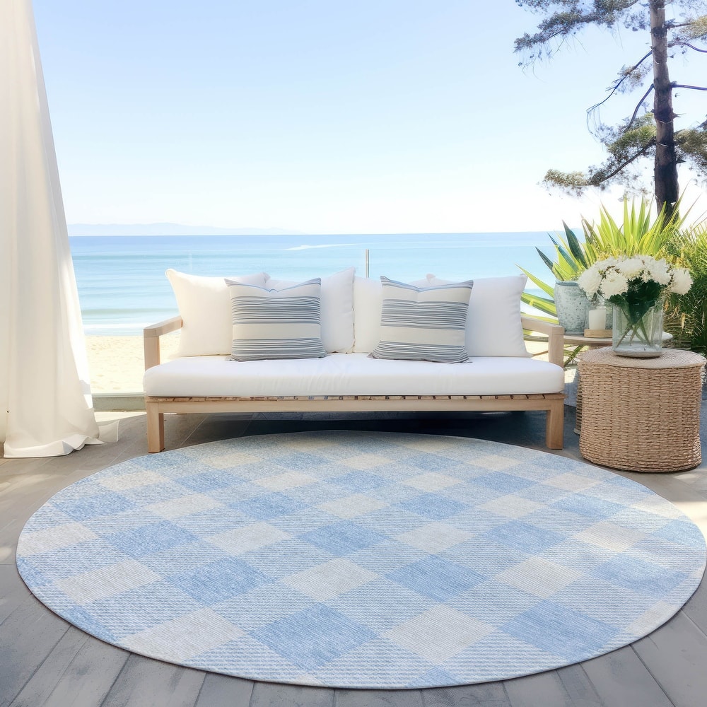 Machine Washable Indoor/ Outdoor Chantille Plaid Rug