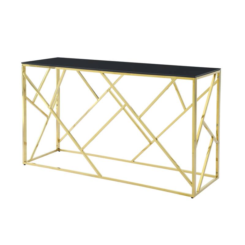 Console Table, 55" Sofa Table with Sturdy Metal Frame and Black Tempered Glass Top, for Living Room Entryway Bedroom