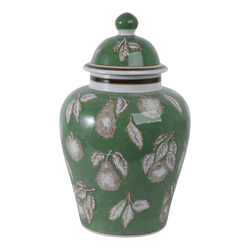 Ceramic Temple Jar Modern Pear Twigs Chinoiserie Design with Lid
