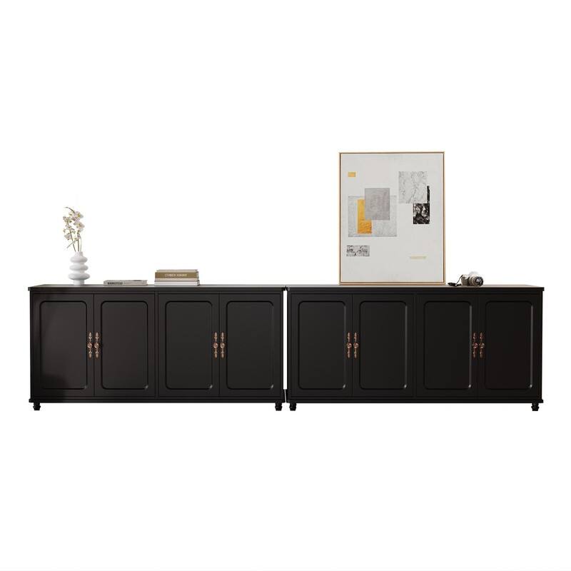 60"W Kitchen Buffet Sideboard Cabinet With Adjustable Shelves, 4 Doors Mid-Century Cupboard Set Of 2