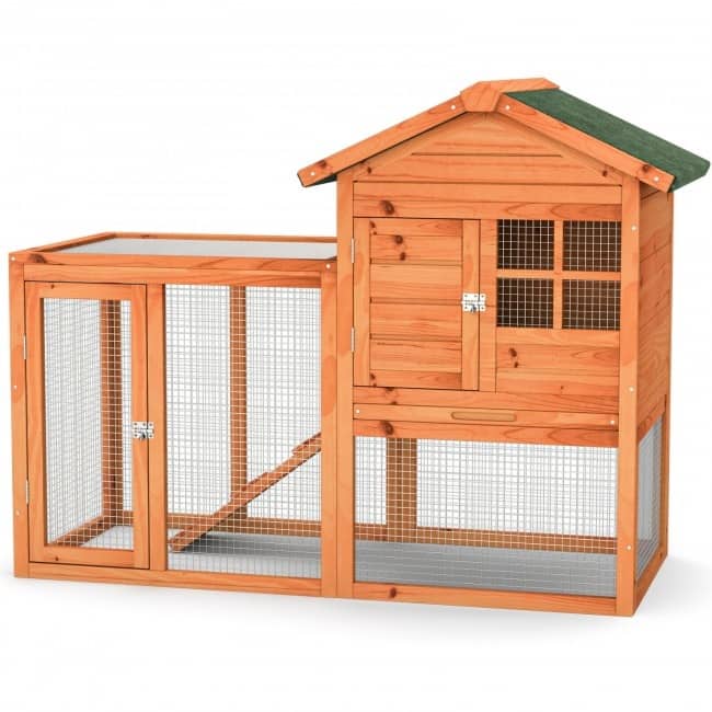 2-Story Wooden Rabbit Hutch with Running Area - 48.5" x 25" x 37" (L x W x H)