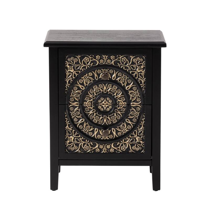 COZAYH Farmhouse Fully-Assembled Nightstand with 2-Drawer, Flower Motif End Table for Small Spaces, French Country