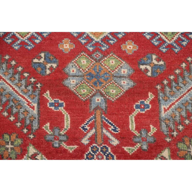 Geometric Kazak Area Rug Hand-Knotted Oriental Wool Carpet - 4'11" x 6'3"