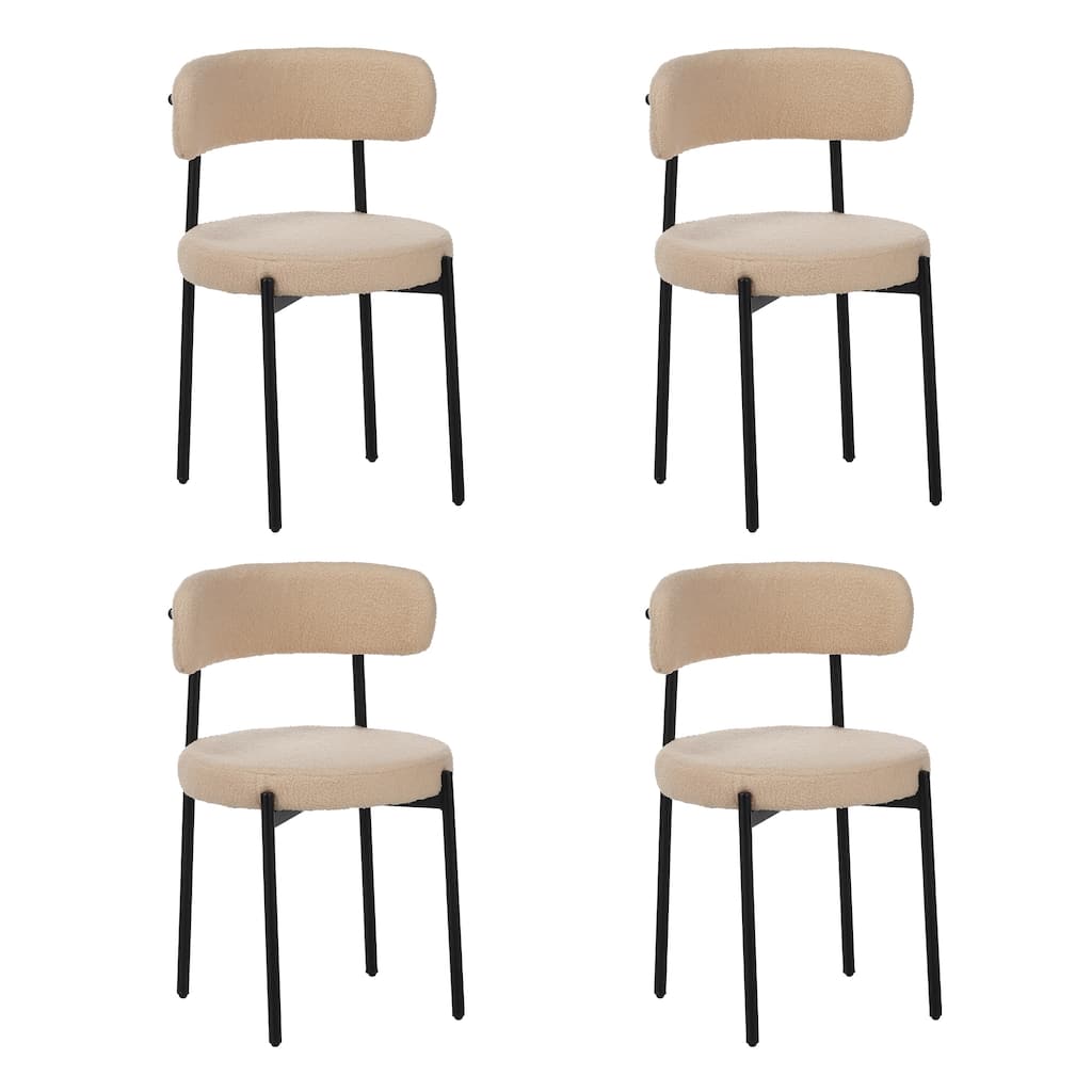 Medieval modern dining chair set, 4 pieces, round seat cushions, black metal legs, curved back kitchen dining chairs
