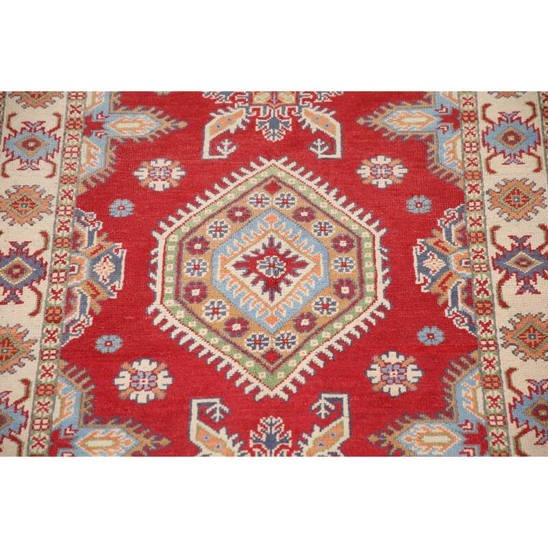 Red Kazak Oriental Accent Rug Hand-Knotted Wool Carpet - 3'4"x 4'10"