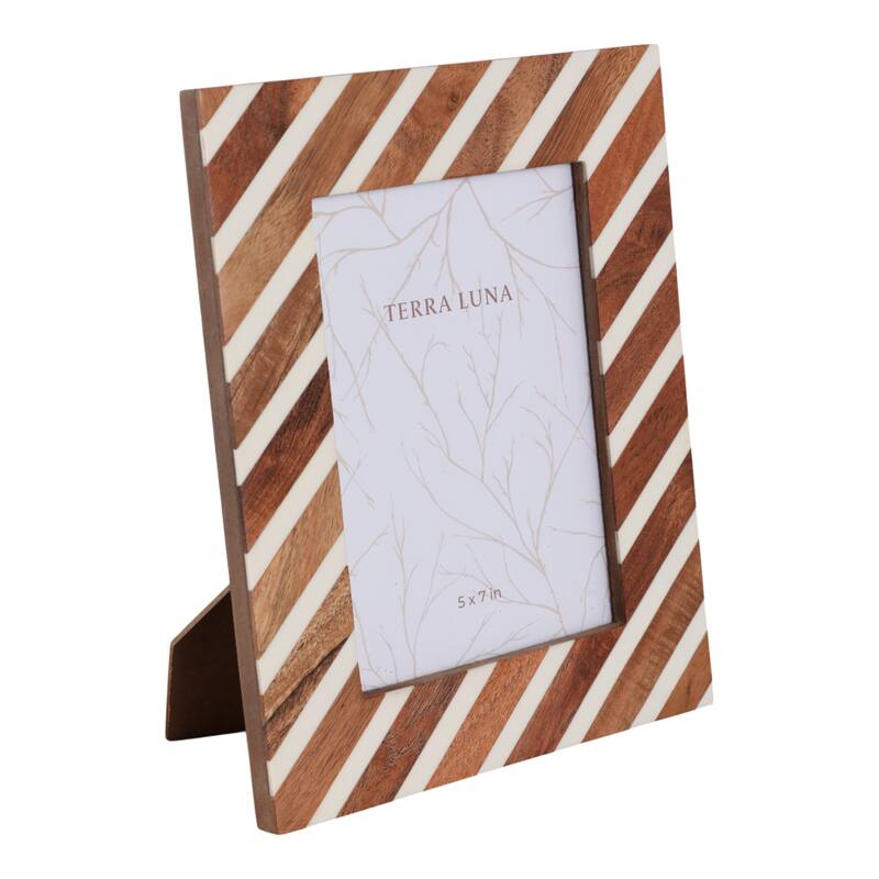 Resin Wood Picture Frame Diagonal Stripe Design - 5x7" Brown
